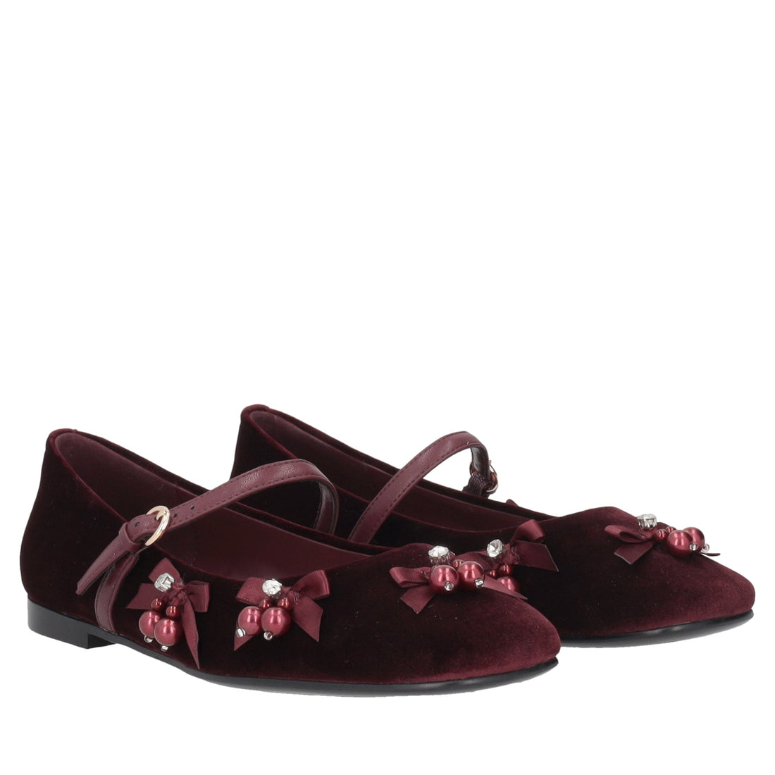 Ballerina Arielle in velluto con perle colore bordeaux
