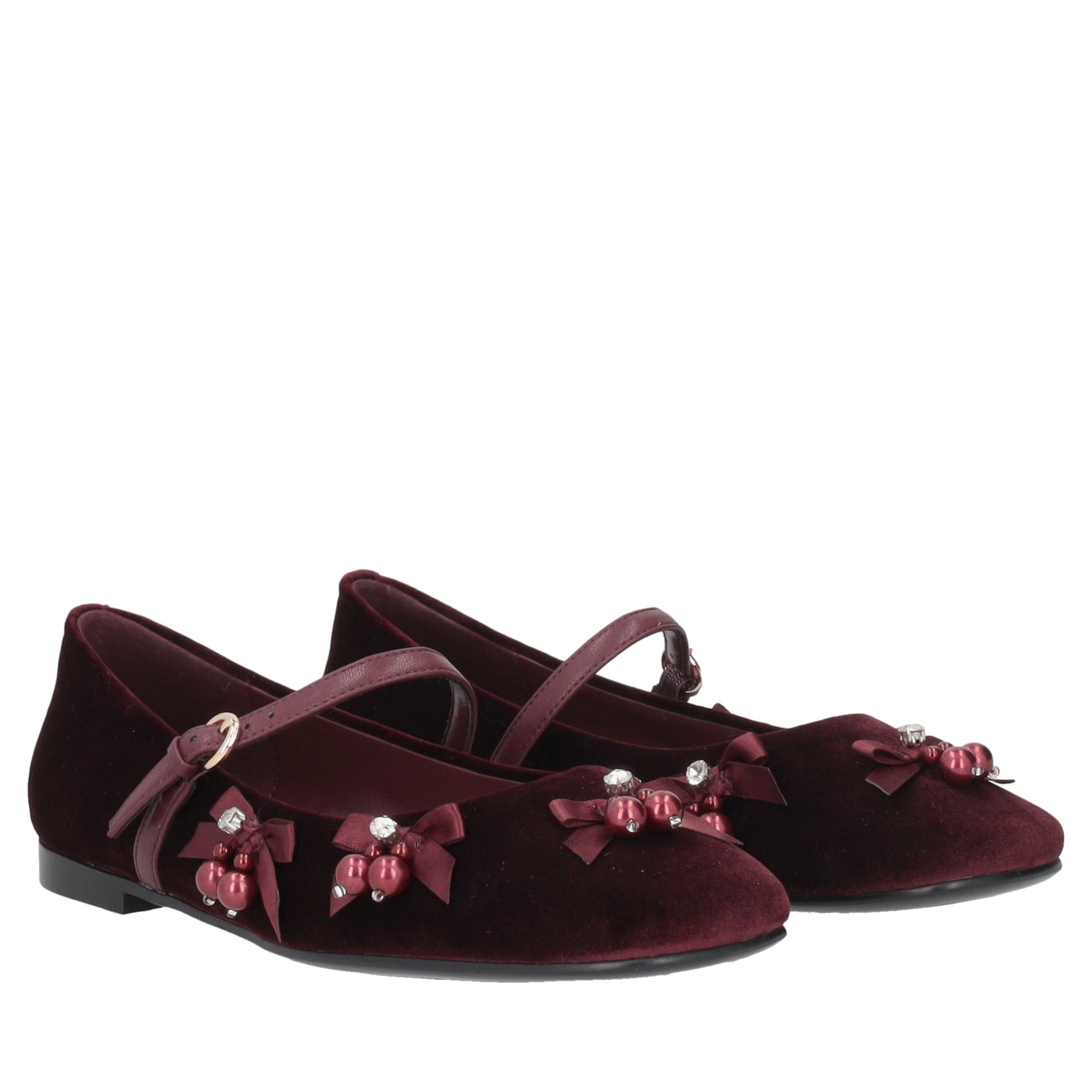 Ballerina Arielle in velluto con perle colore bordeaux