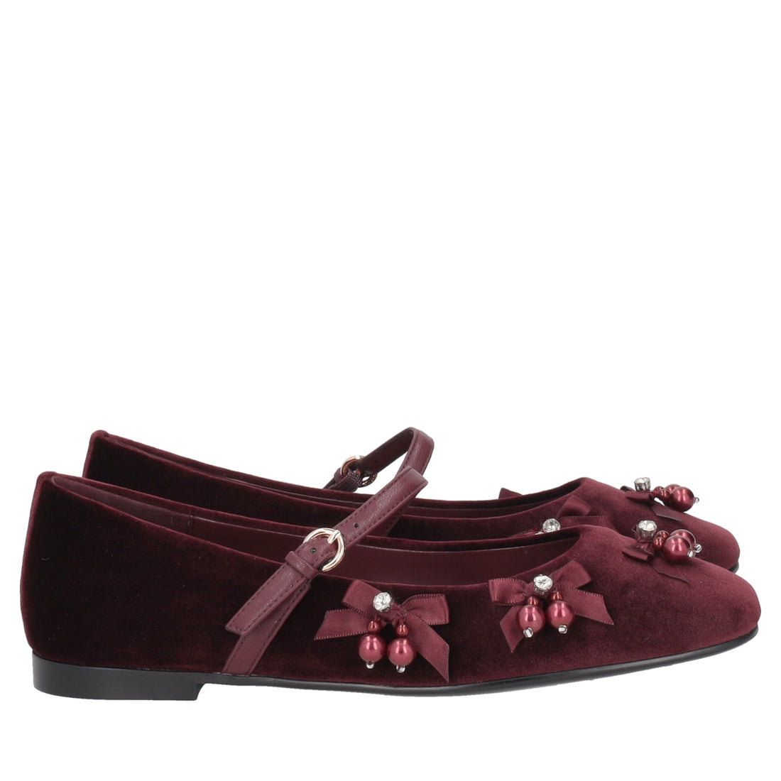Ballerina Arielle in velluto con perle colore bordeaux