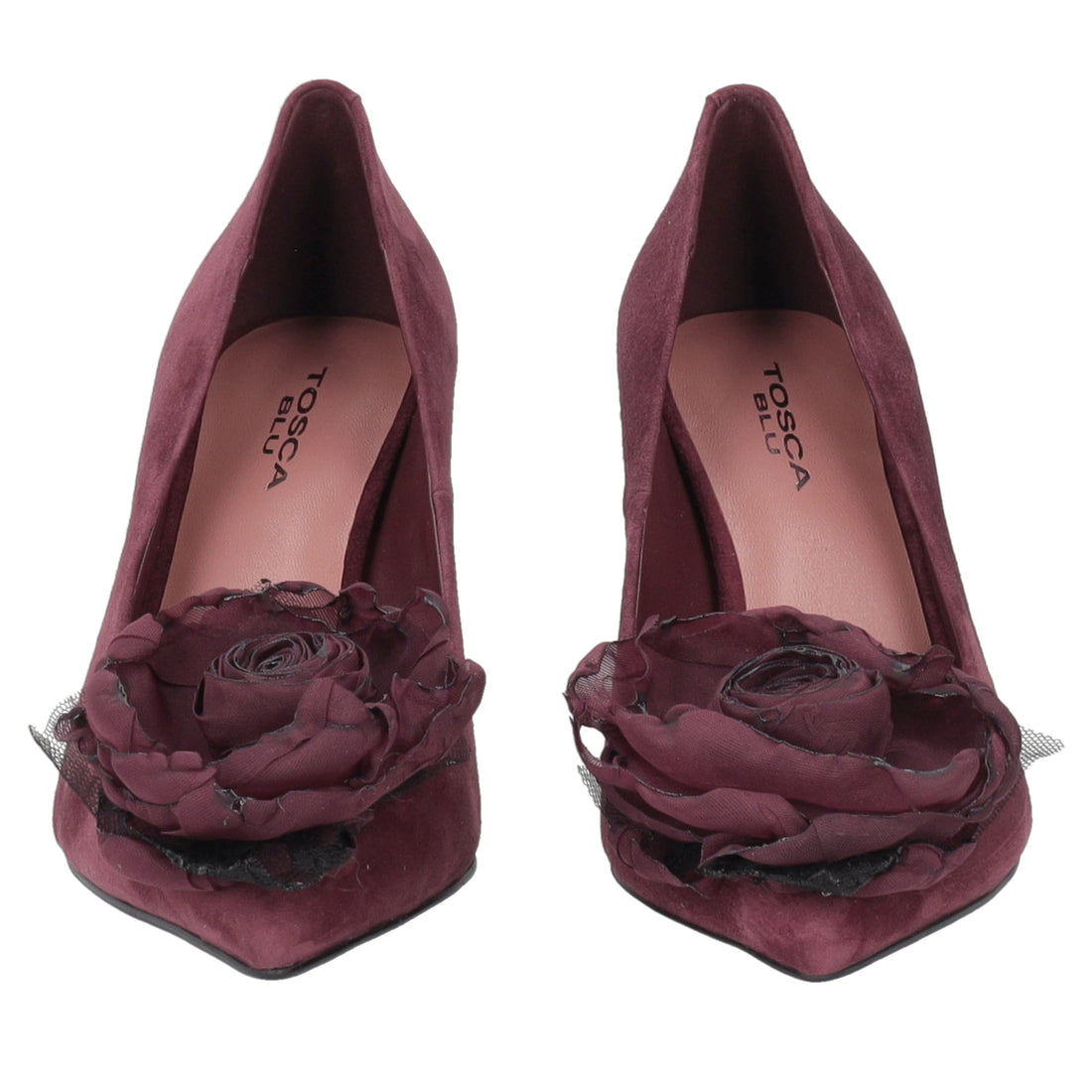 bordeaux charlotte décolleté in suede with flower