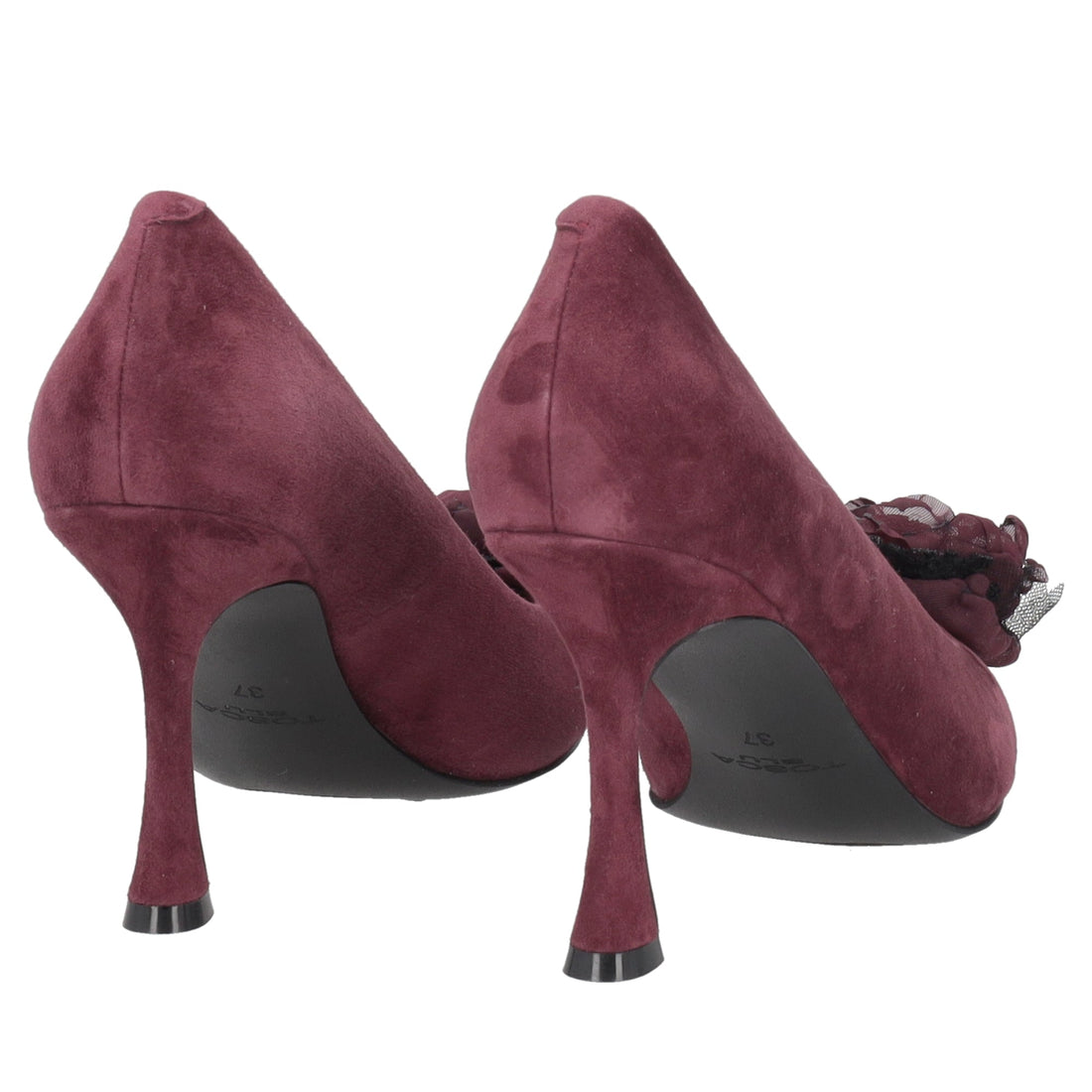 bordeaux charlotte décolleté in suede with flower