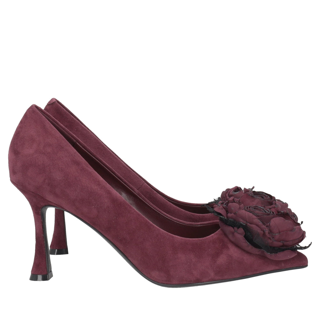 bordeaux charlotte décolleté in suede with flower