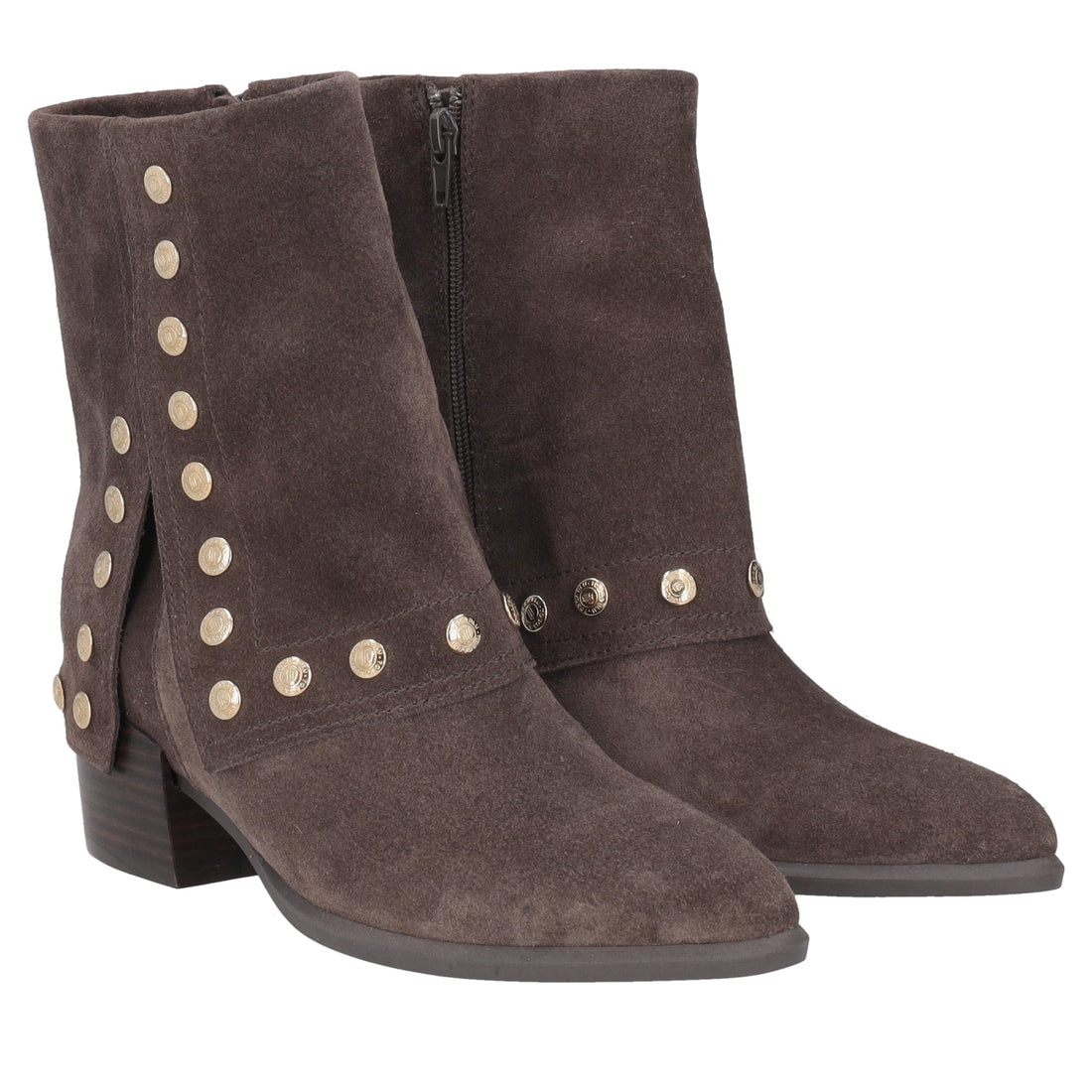 dark brown giselle suede ankle boot with studs