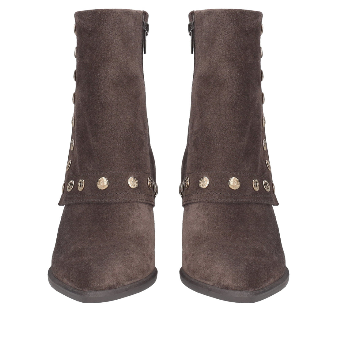dark brown giselle suede ankle boot with studs