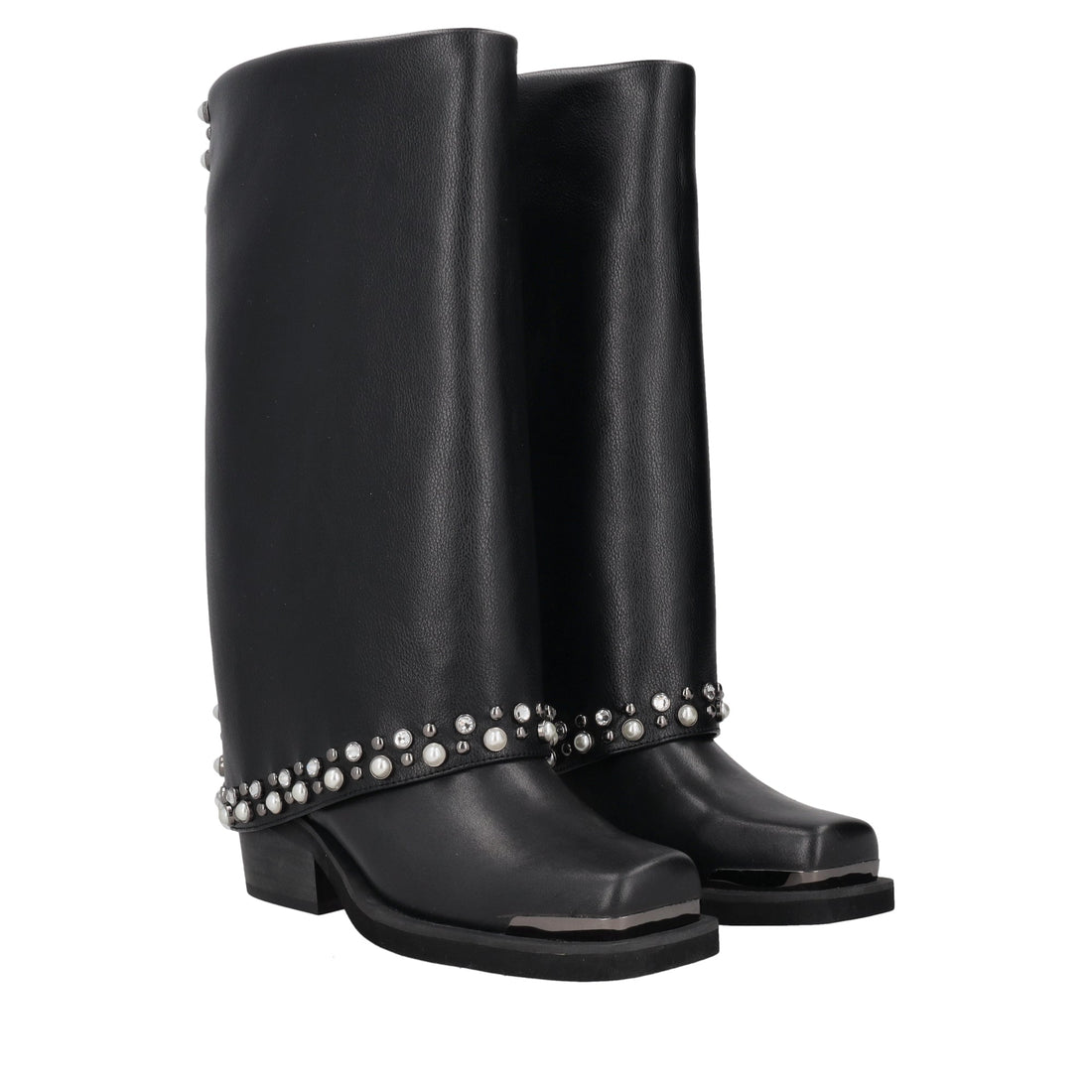 black ines boot with studs and pearls