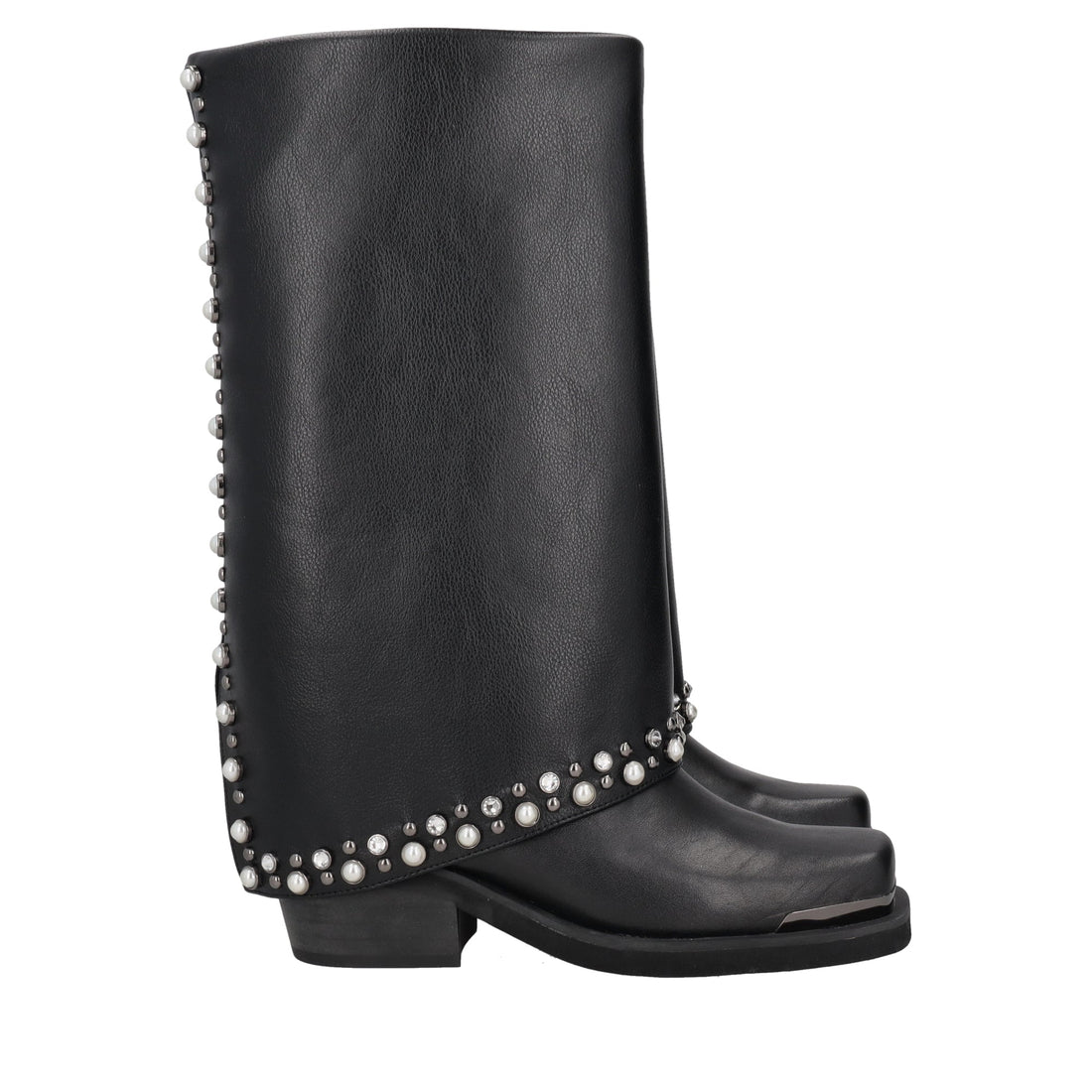 black ines boot with studs and pearls
