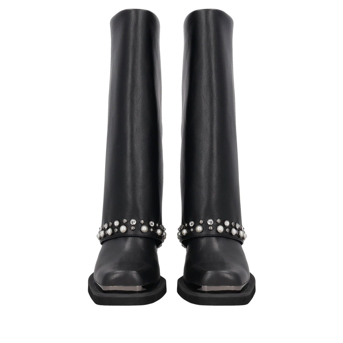 black ines boot with studs and pearls
