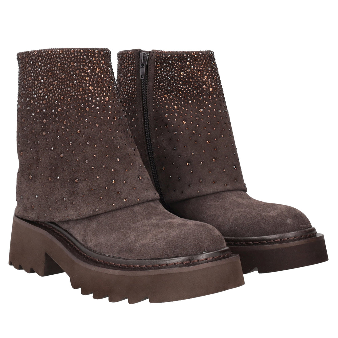 dark brown lea ankle boot with micro rhinestones