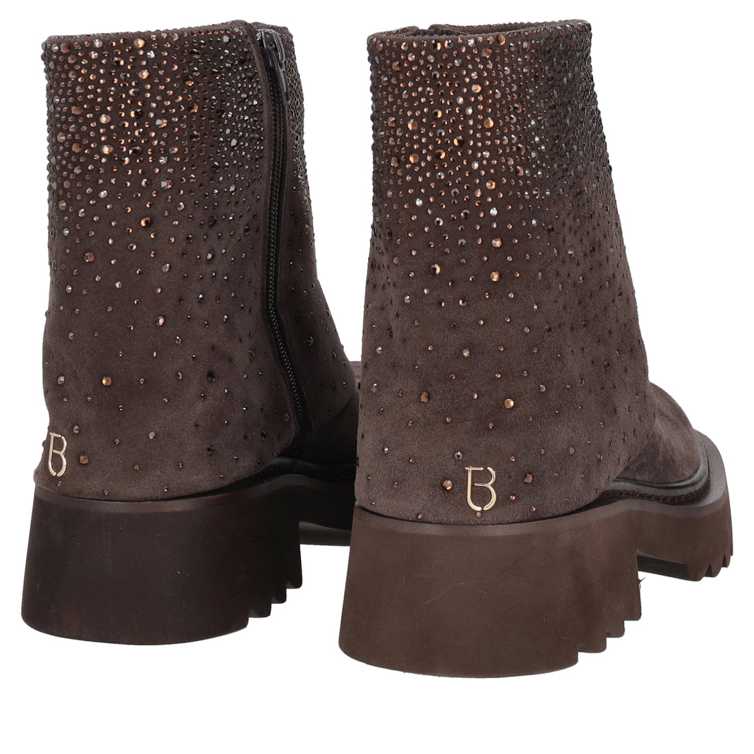 dark brown lea ankle boot with micro rhinestones