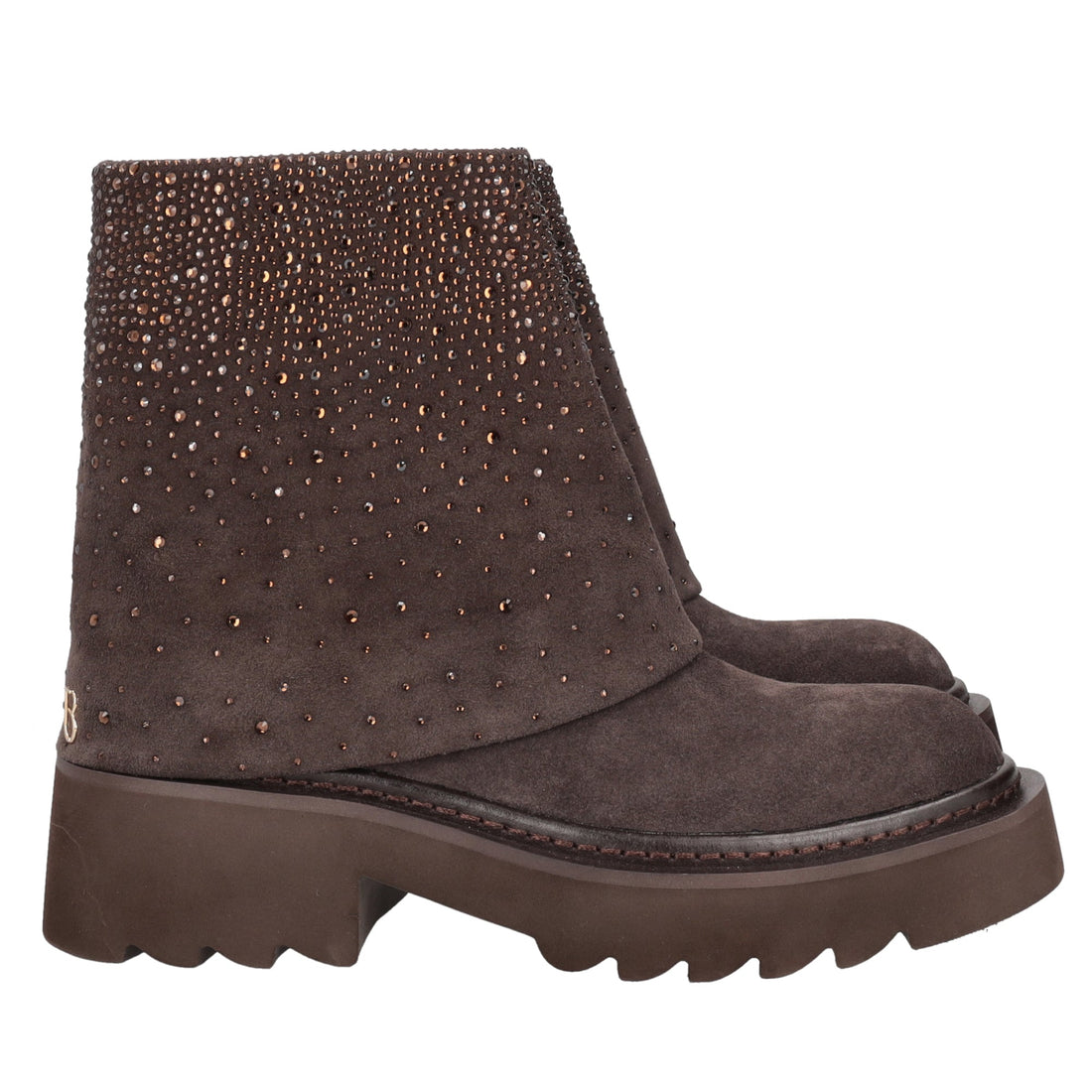 dark brown lea ankle boot with micro rhinestones