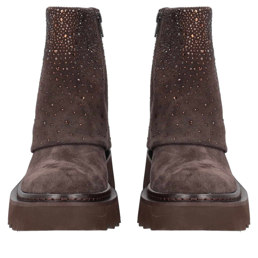 dark brown lea ankle boot with micro rhinestones