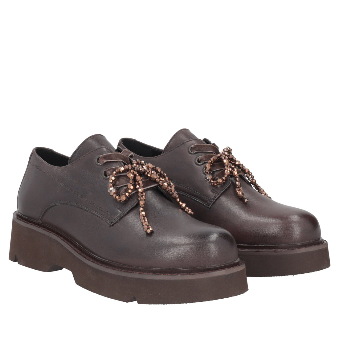 dark brown derby louise with pearl bow