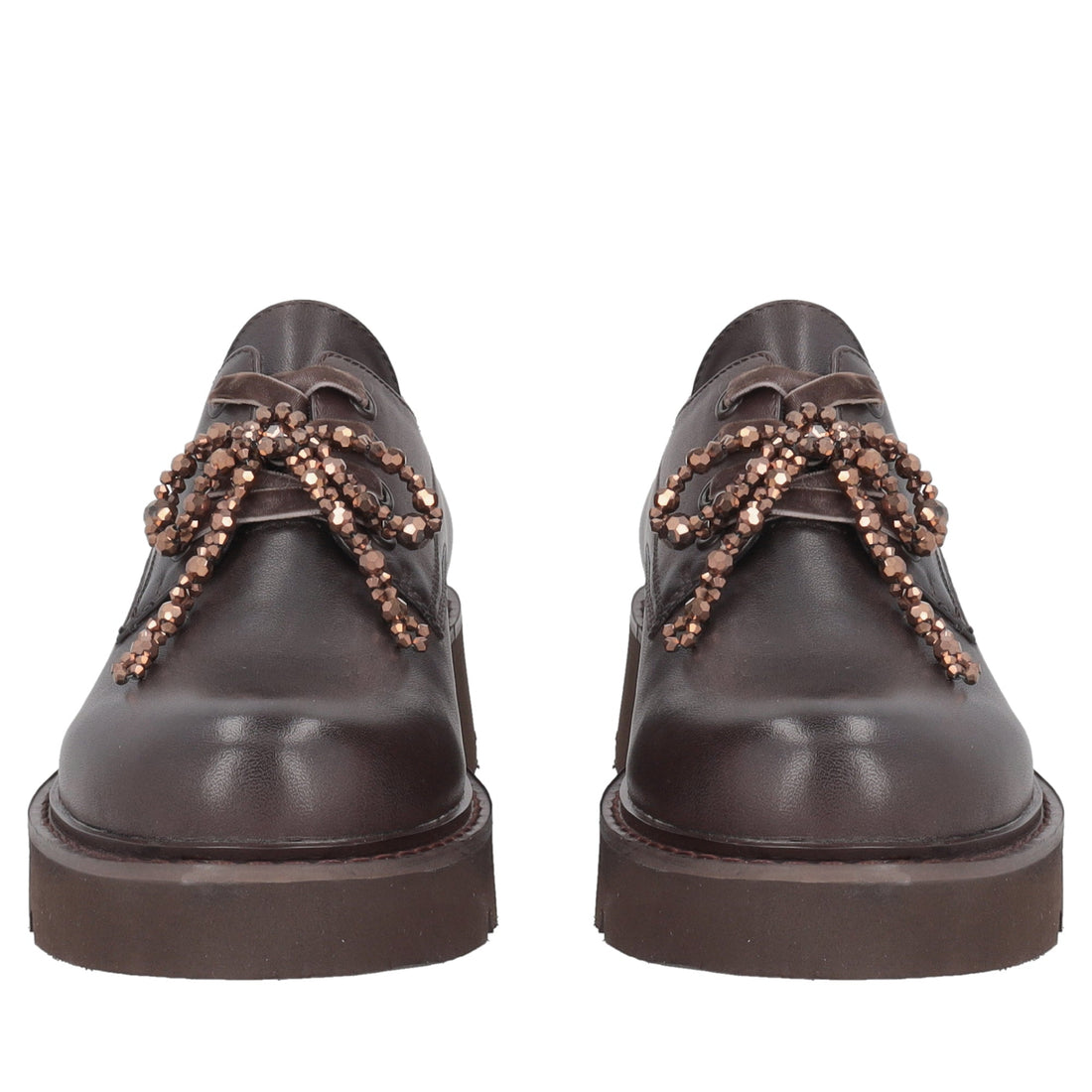 dark brown derby louise with pearl bow