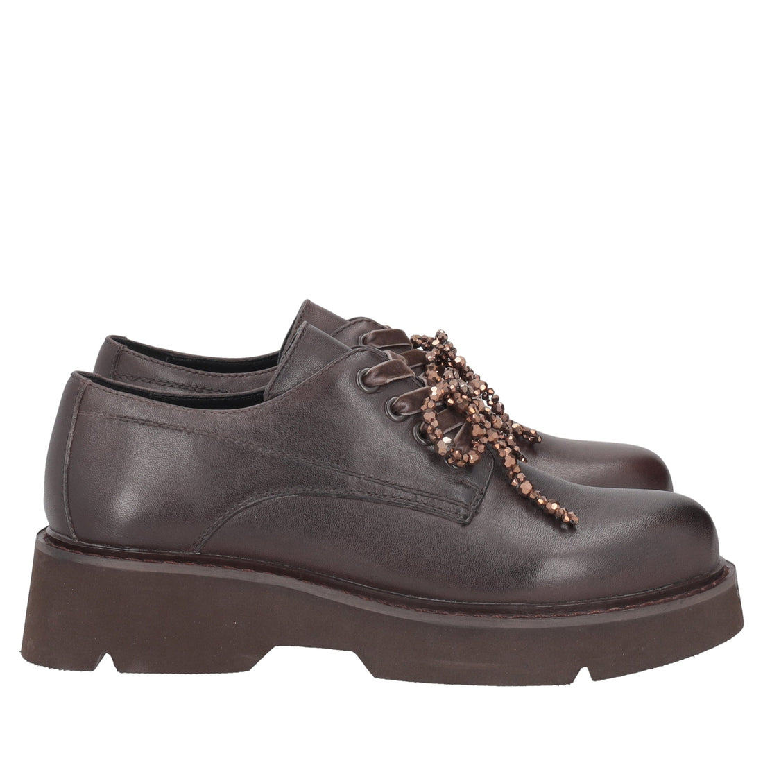 dark brown derby louise with pearl bow