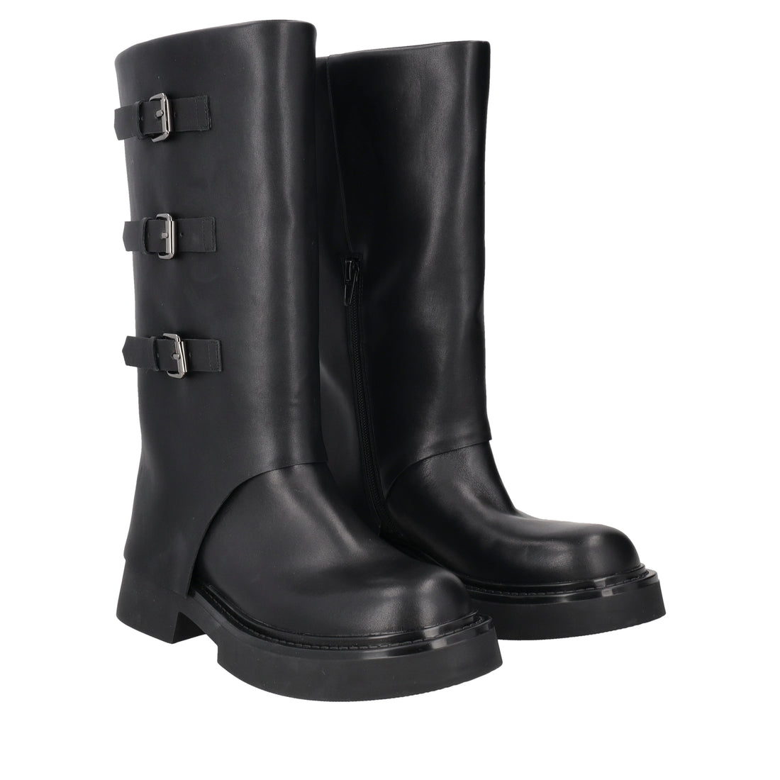 Stivale Mathilde in pelle con fibbie colore nero