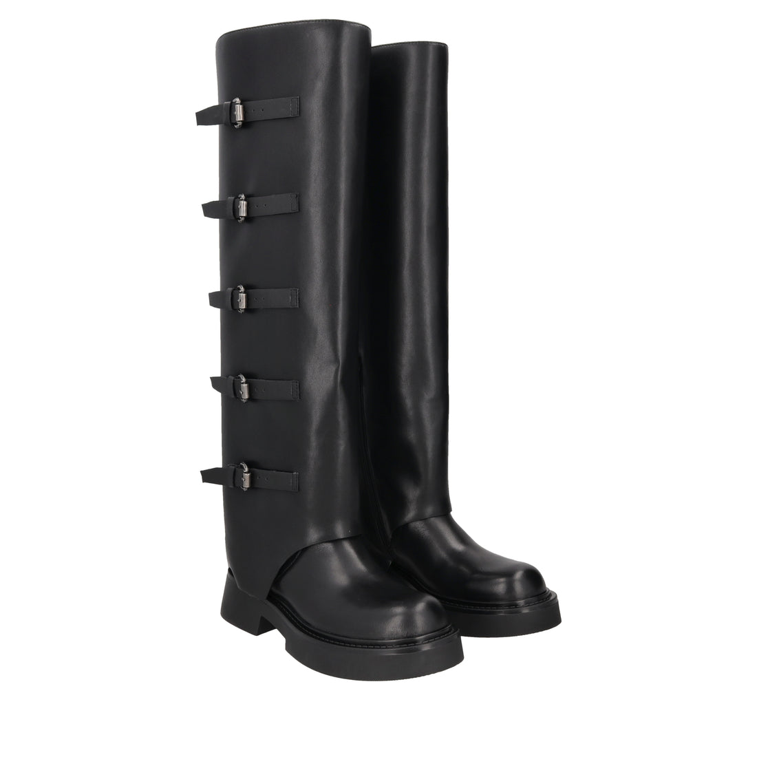 black mathilde high leather boot with buckles