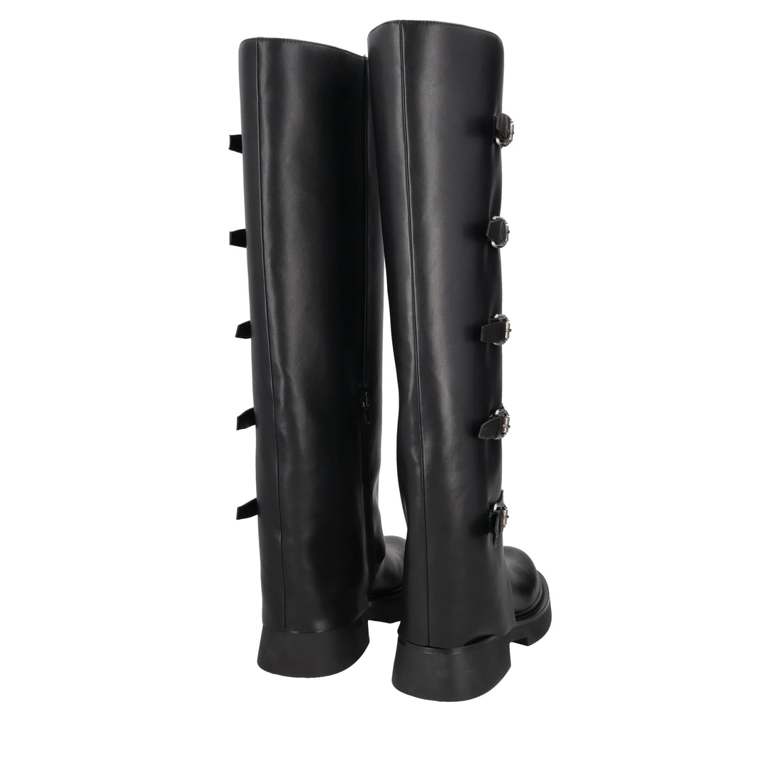 black mathilde high leather boot with buckles