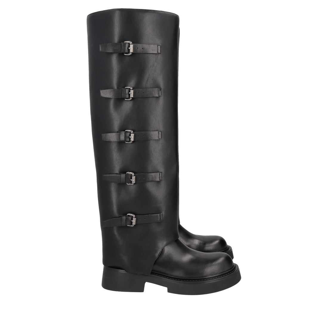 black mathilde high leather boot with buckles