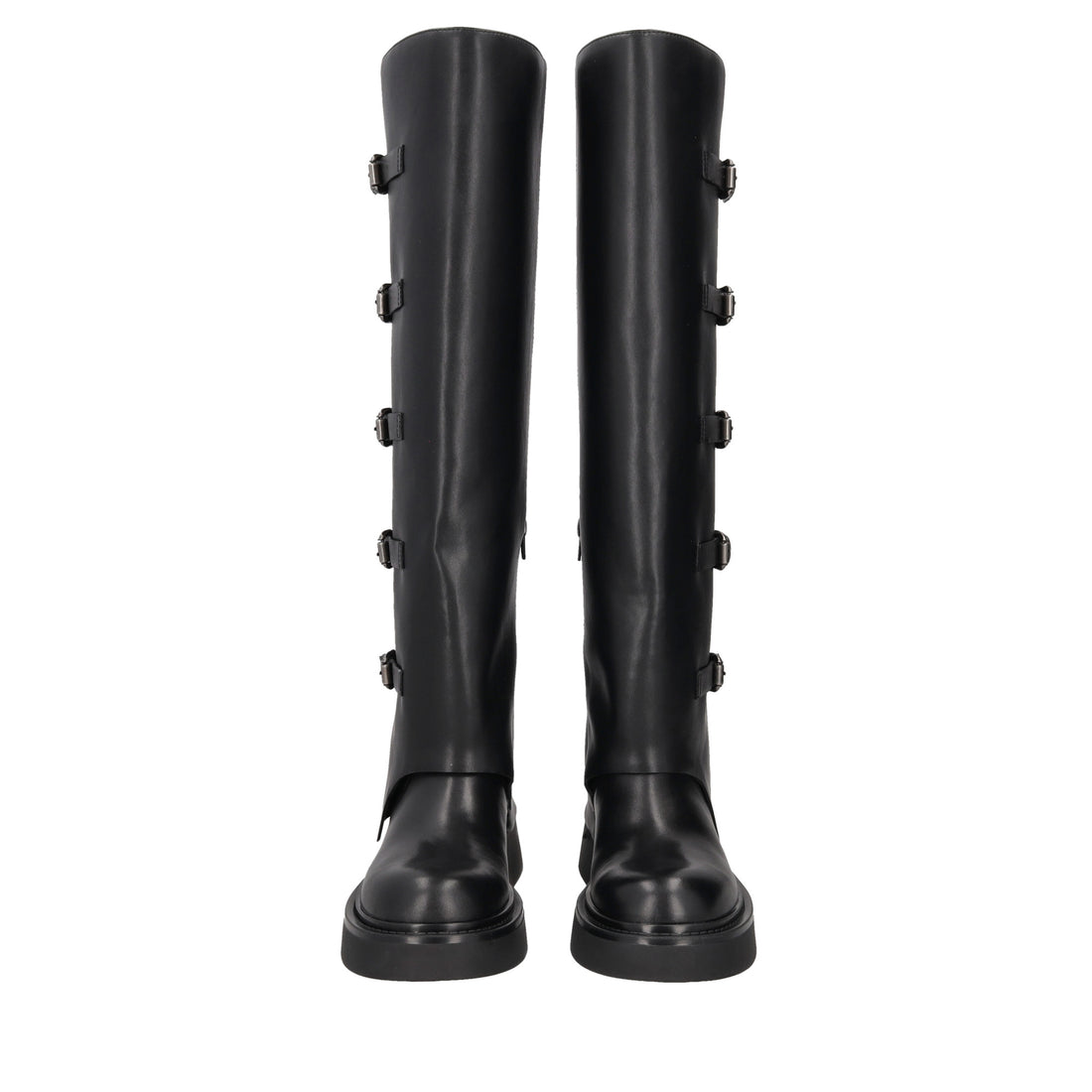 black mathilde high leather boot with buckles