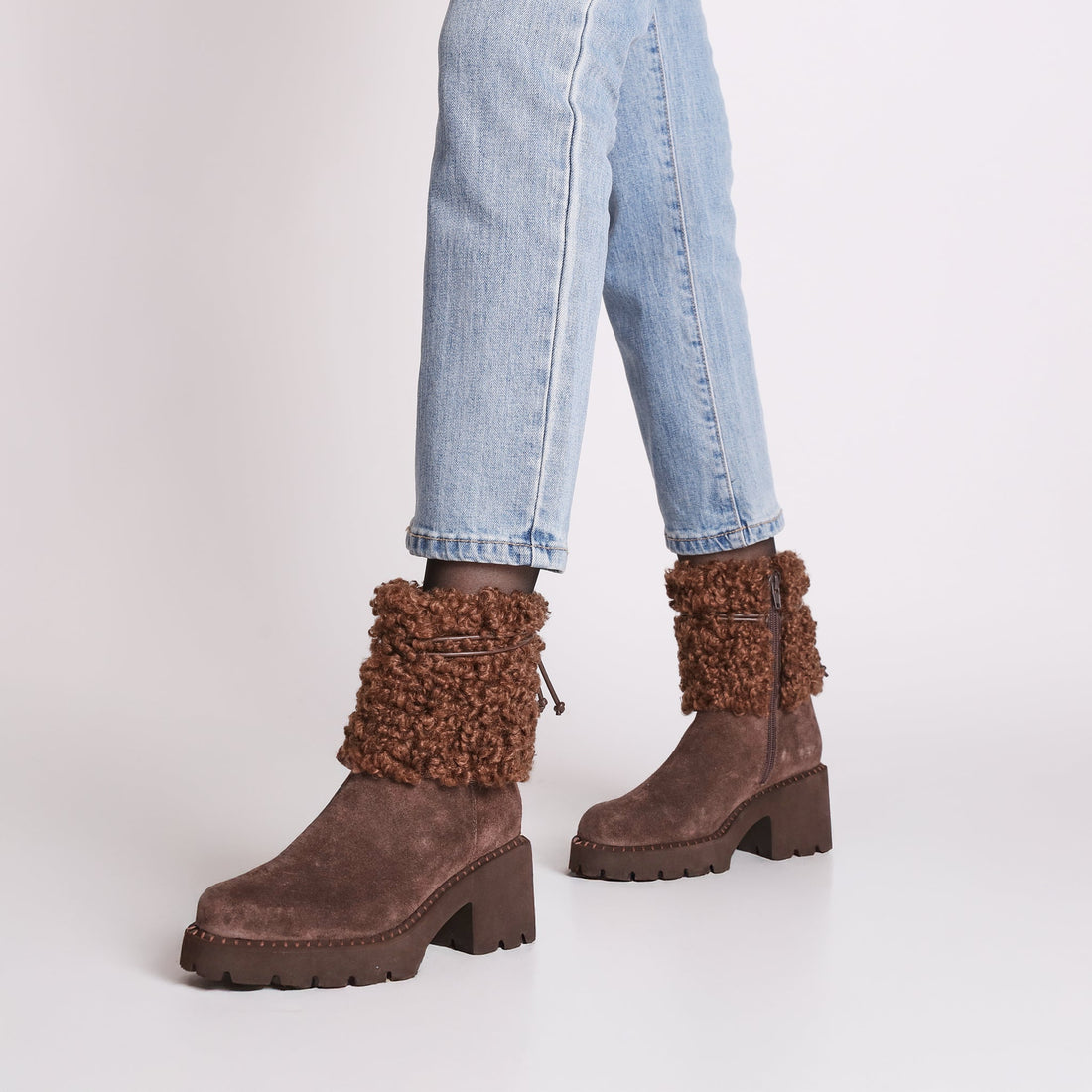 dark brown sarah suede ankle boot with heel