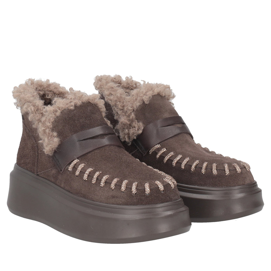 dark brown vivienne ankle boot in suede with rhinestone