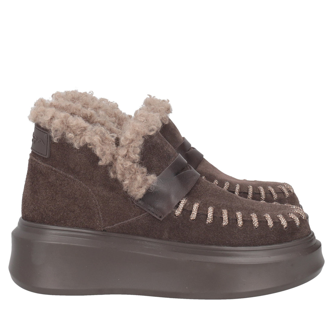 dark brown vivienne ankle boot in suede with rhinestone