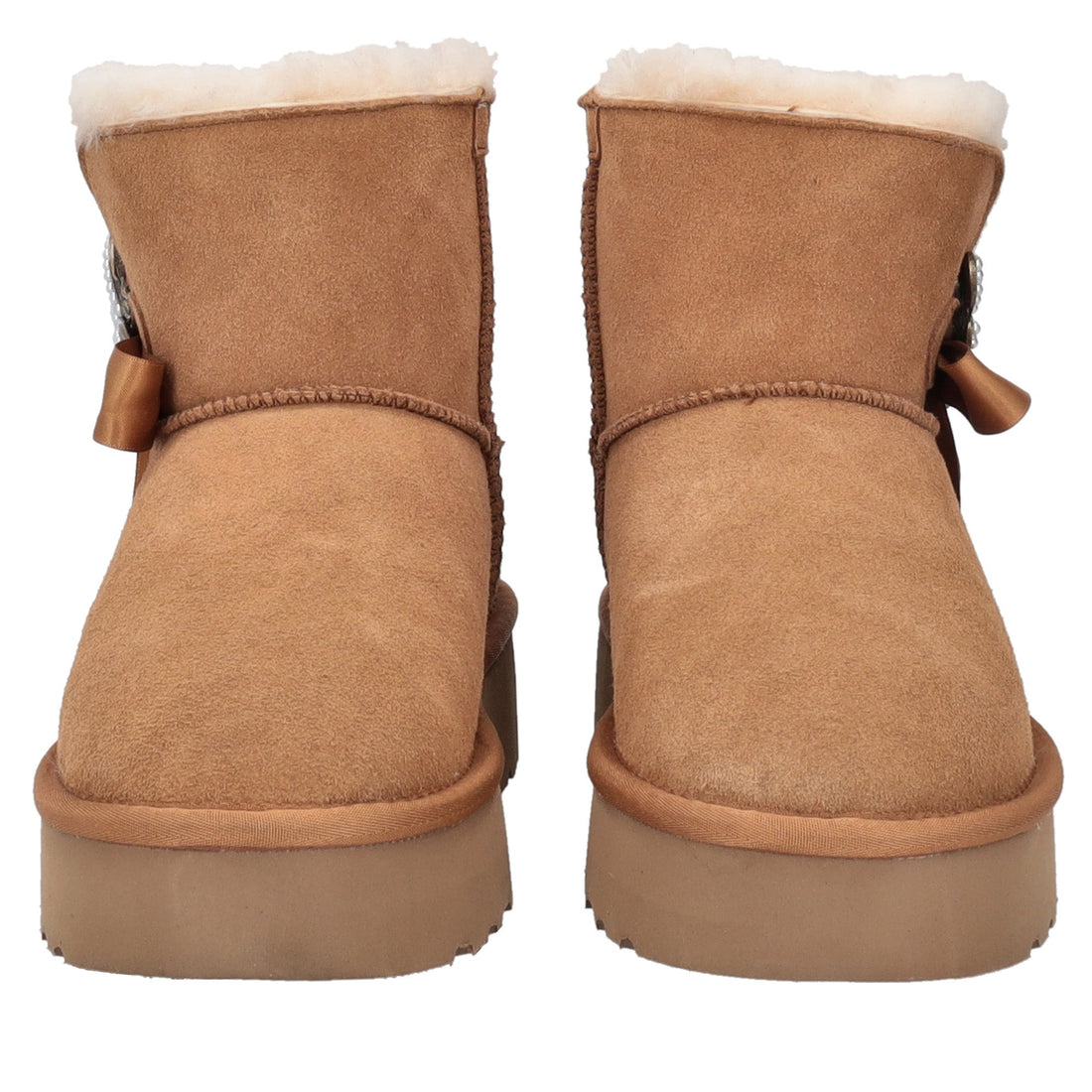 tan zoe ankle boot with bow and rhinestone accessory