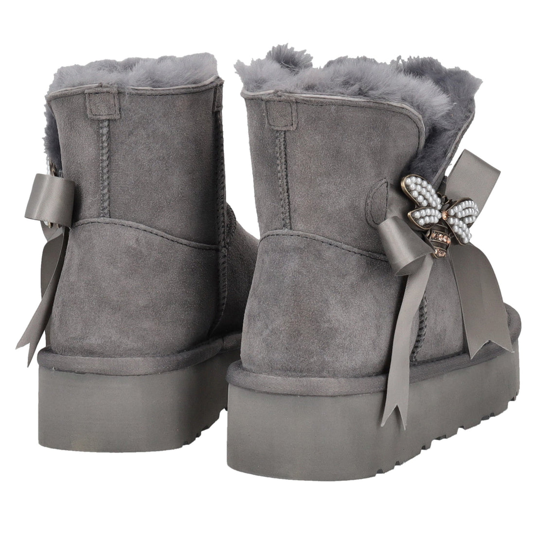 dark grey zoe ankle boot with bow and rhinestone accessory