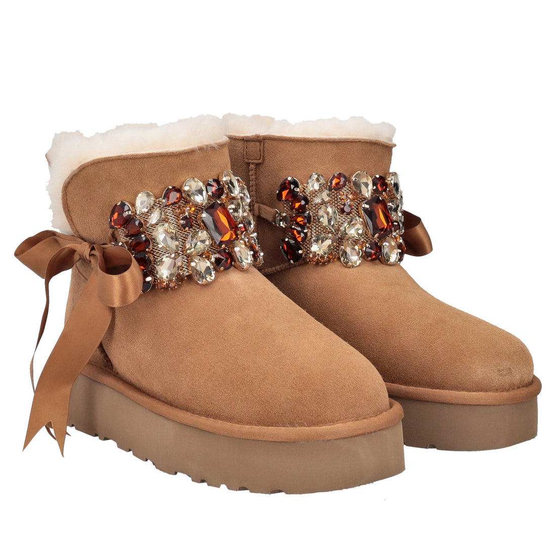 tan zoe ankle boot with rhinestone band