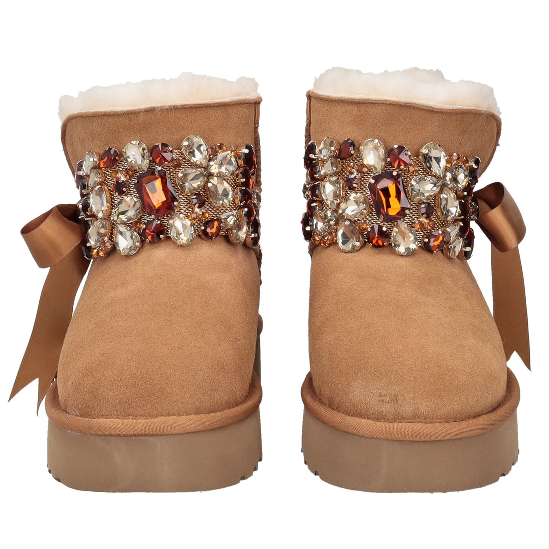 tan zoe ankle boot with rhinestone band