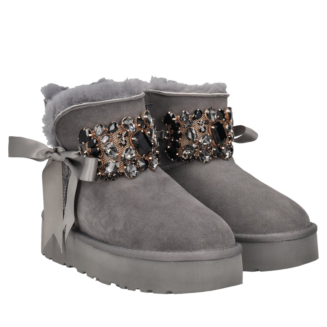 dark grey zoe ankle boot with rhinestone band