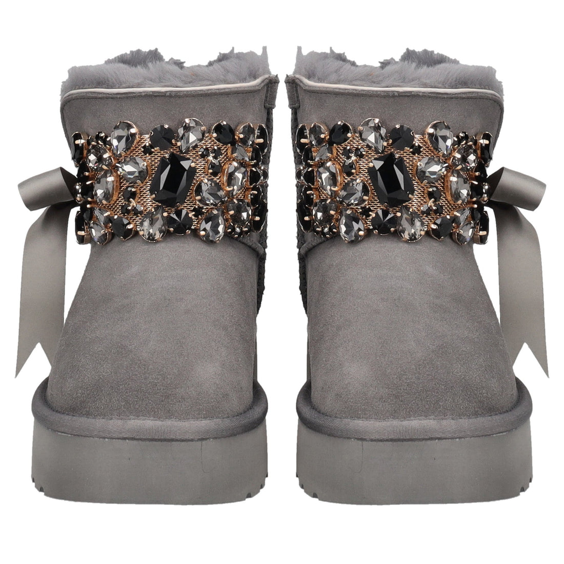 dark grey zoe ankle boot with rhinestone band