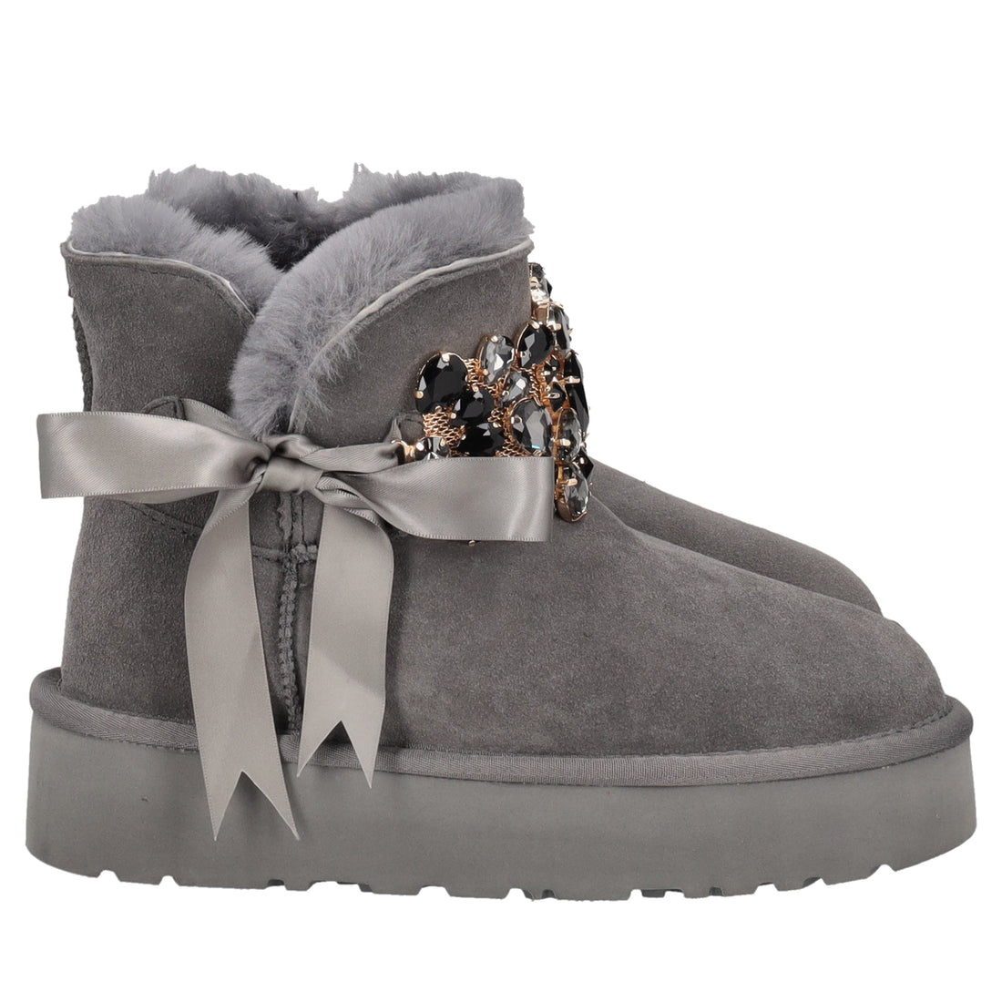 dark grey zoe ankle boot with rhinestone band