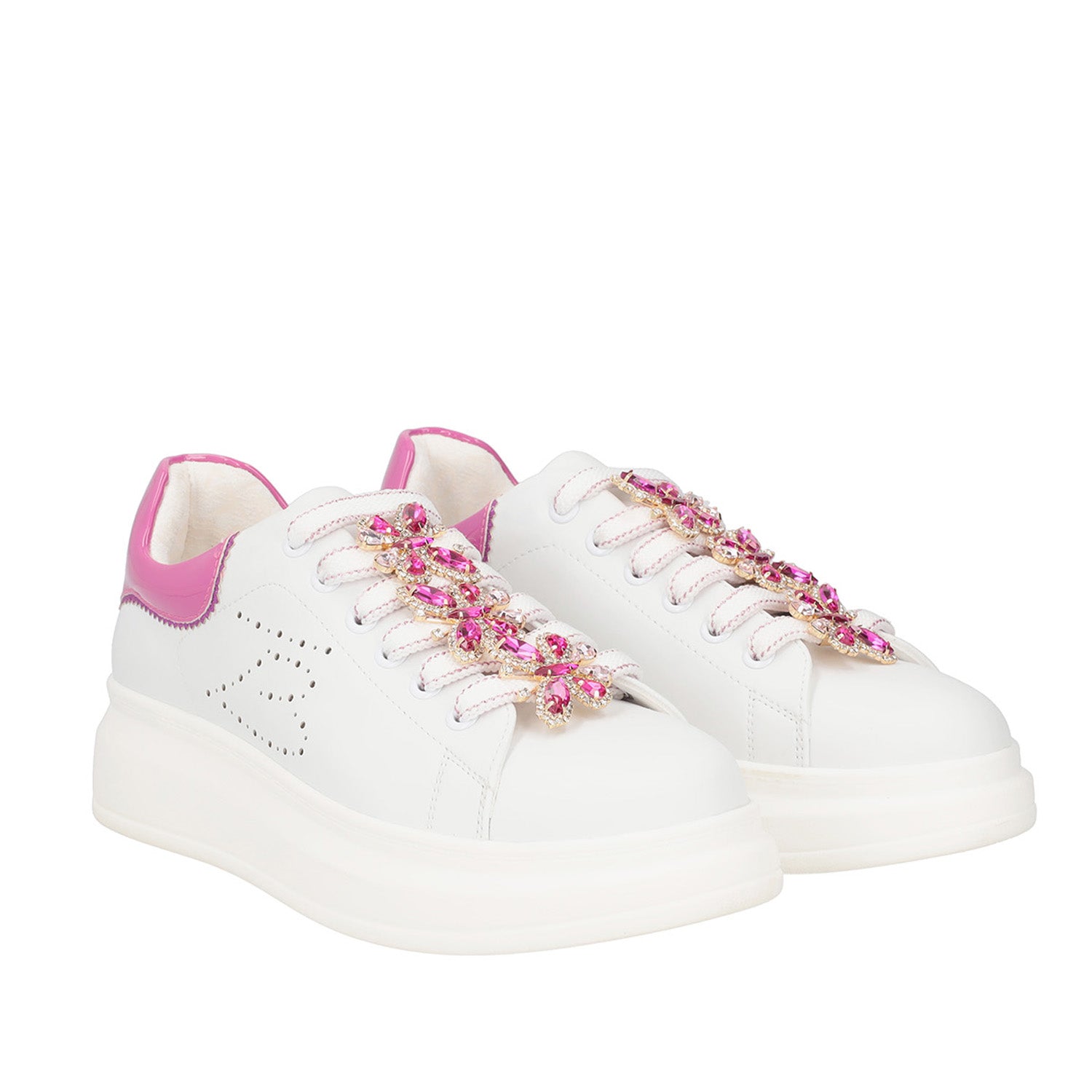 WHITE/FUXIA GLAMOUR SNEAKER WITH BUTTERFLY ACCESSORY