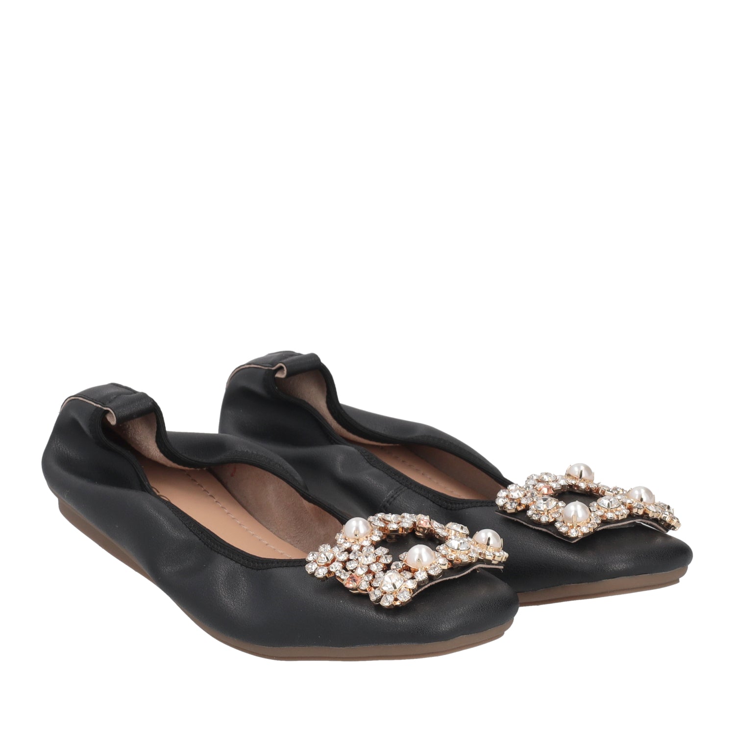 BLACK BETTY BALLERINA SHOES WITH JEWEL ACCESSORY