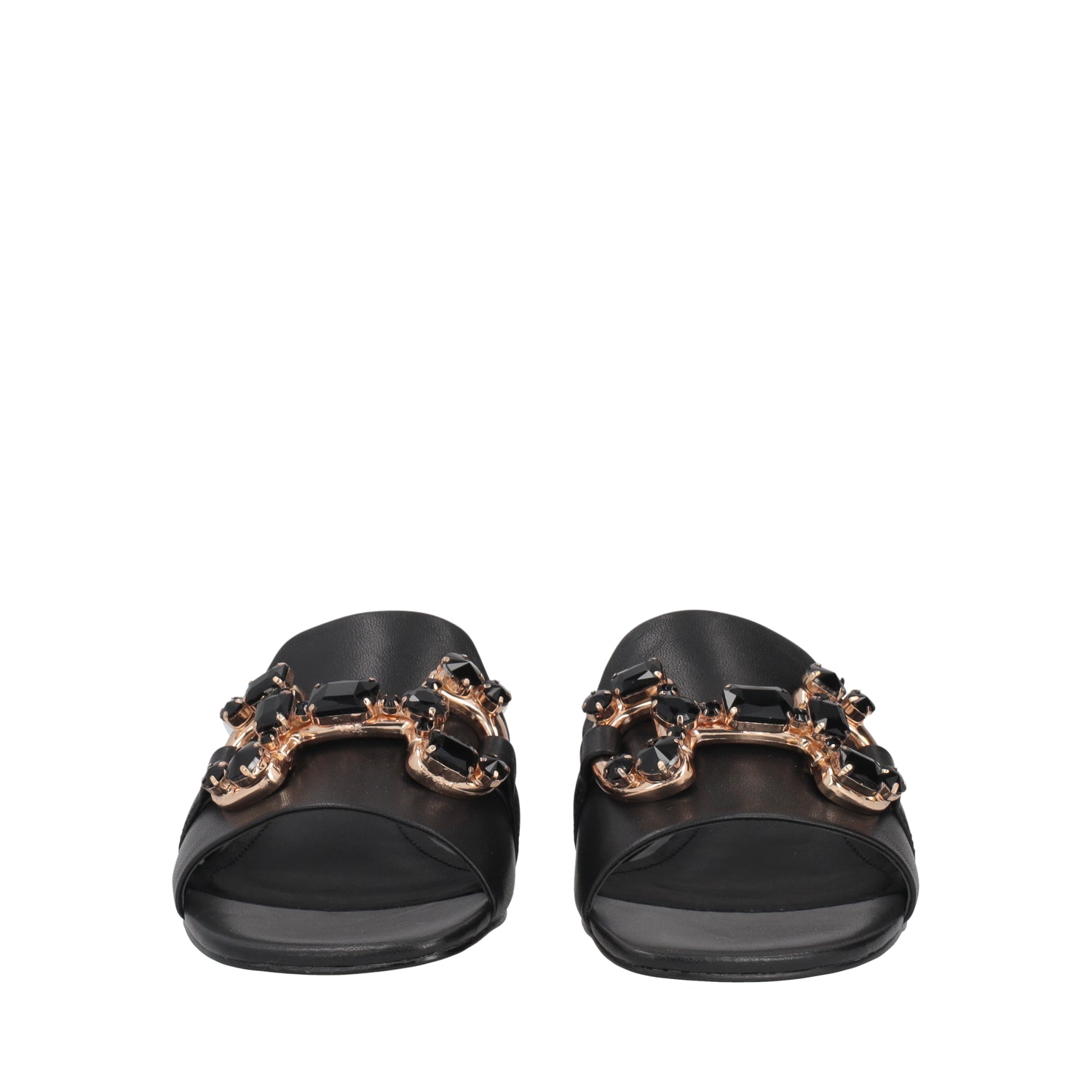 BLACK FLORA JEWEL SLIPPERS IN LEATHER