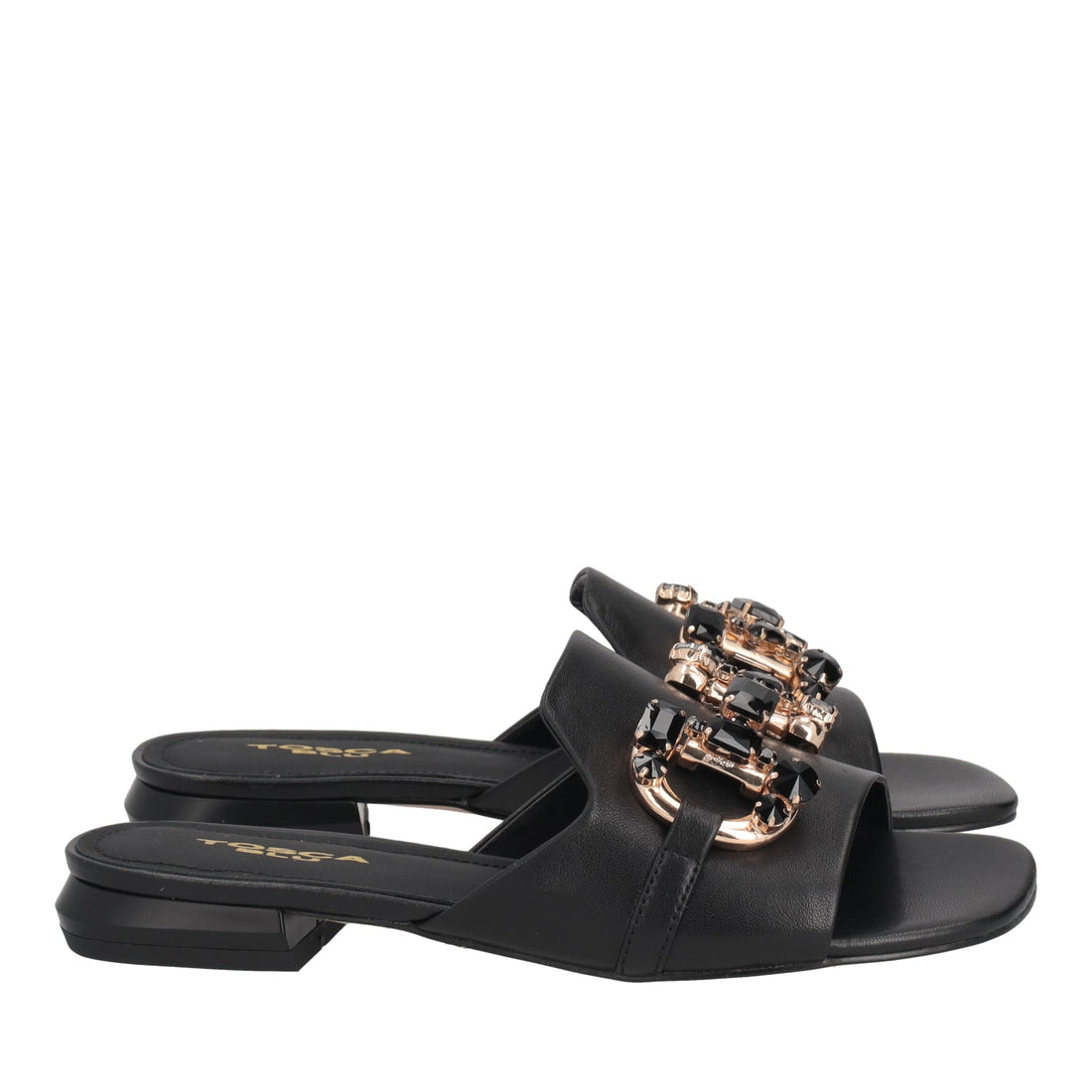 BLACK FLORA JEWEL SLIPPERS IN LEATHER