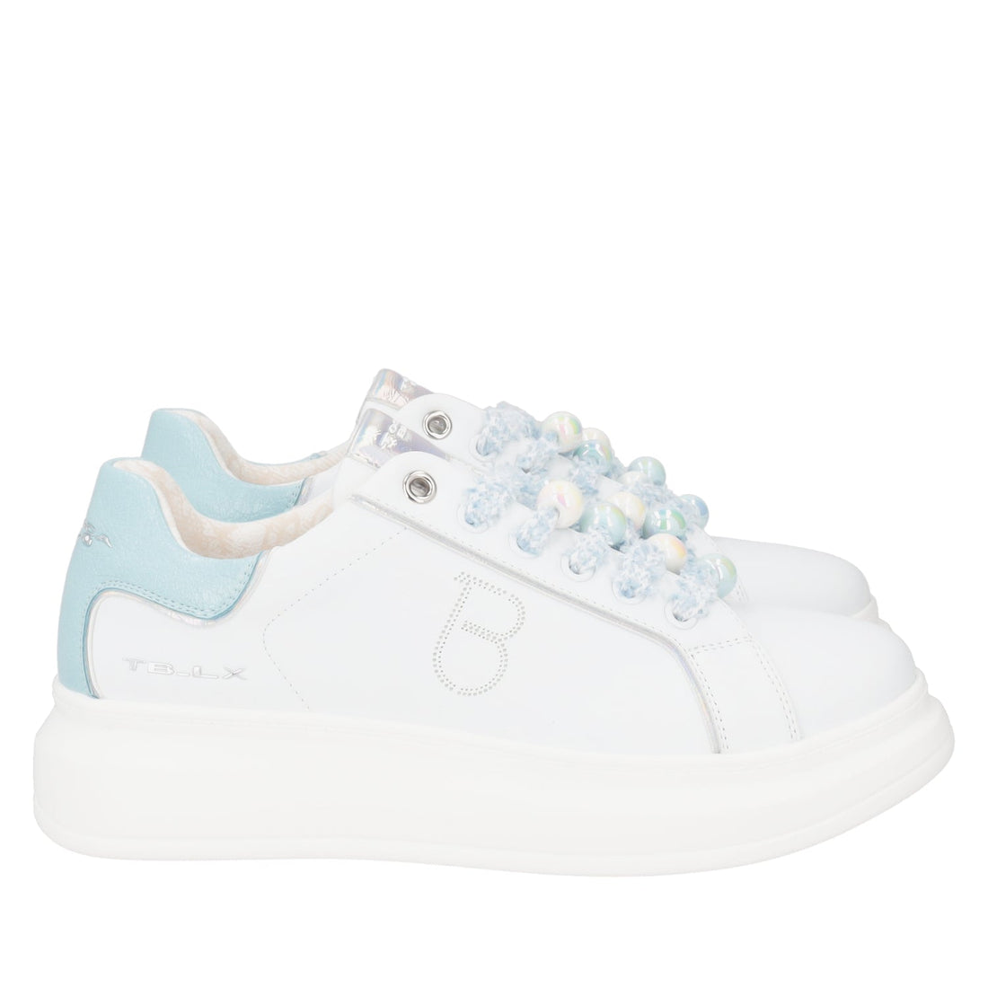 WHITE/LIGHT BLUE BELLATRIX SNEAKER WITH BOREAL EFFECT PEARLS