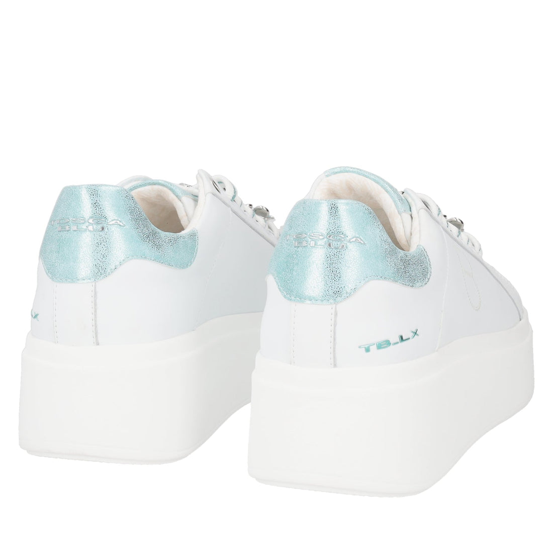 WHITE/AQUA SNEAKER ELETTRA WITH RHINESTONE FLOWERS