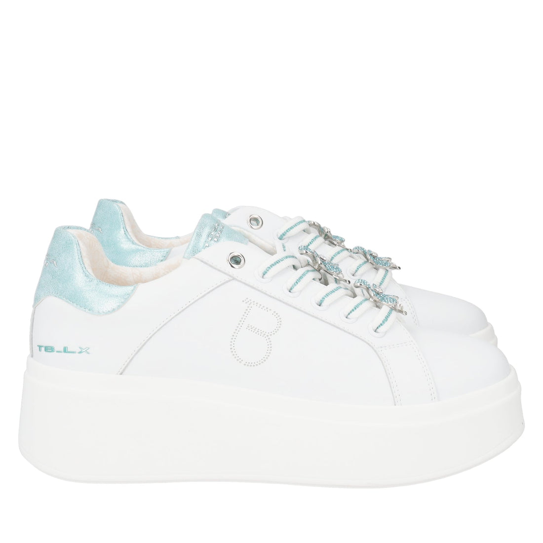WHITE/AQUA SNEAKER ELETTRA WITH RHINESTONE FLOWERS