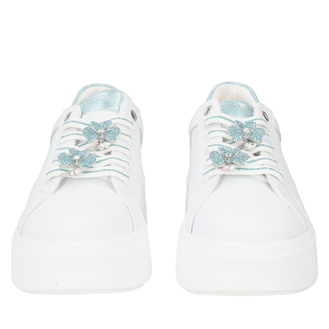 WHITE/AQUA SNEAKER ELETTRA WITH RHINESTONE FLOWERS