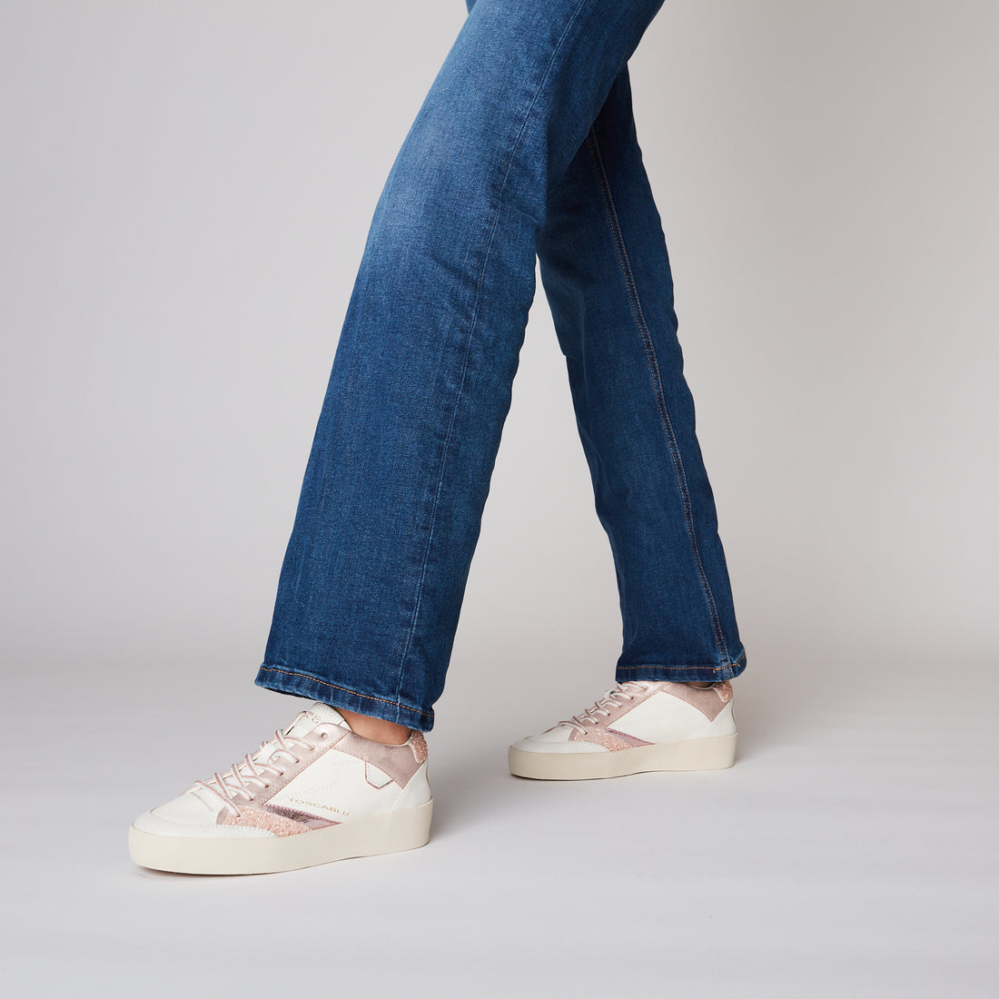 Blush Pink Aura Sneakers In Leather And Glitter