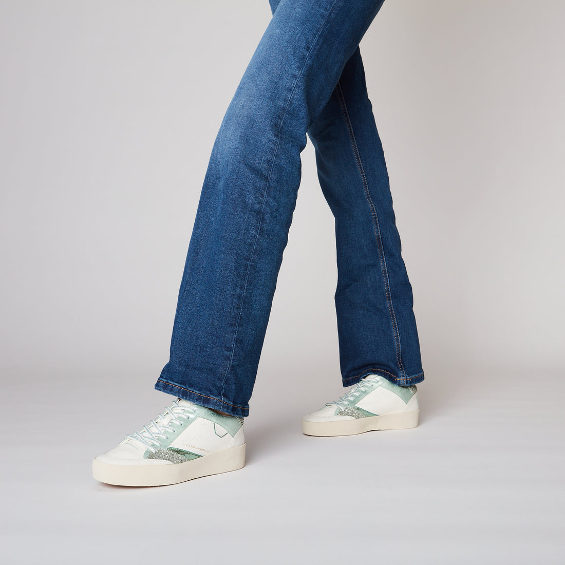 Light green Aura Sneakers In Leather And Glitter