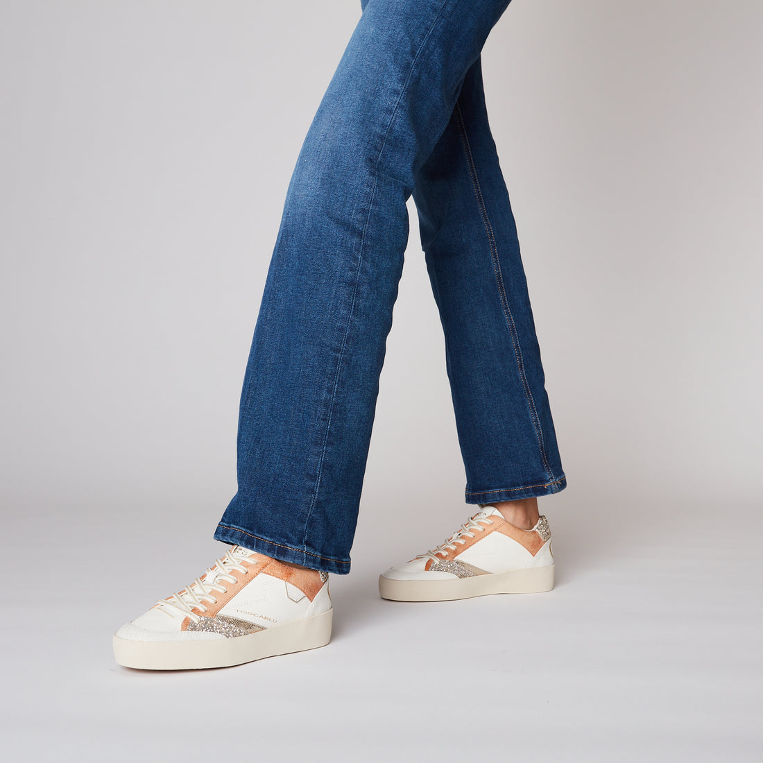 Bronze Aura Sneakers In Leather And Glitter