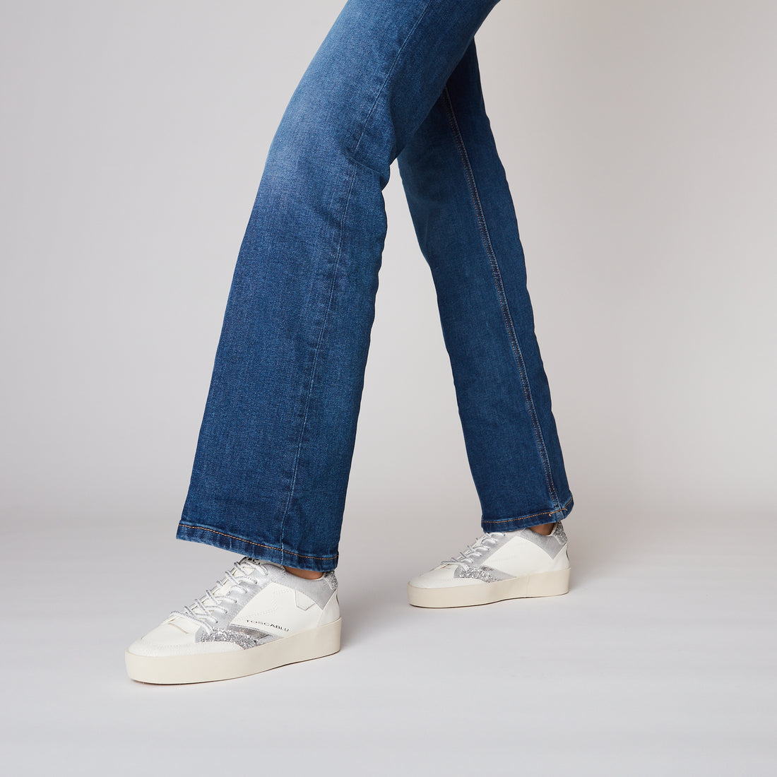 Silver Aura Sneakers In Leather And Glitter