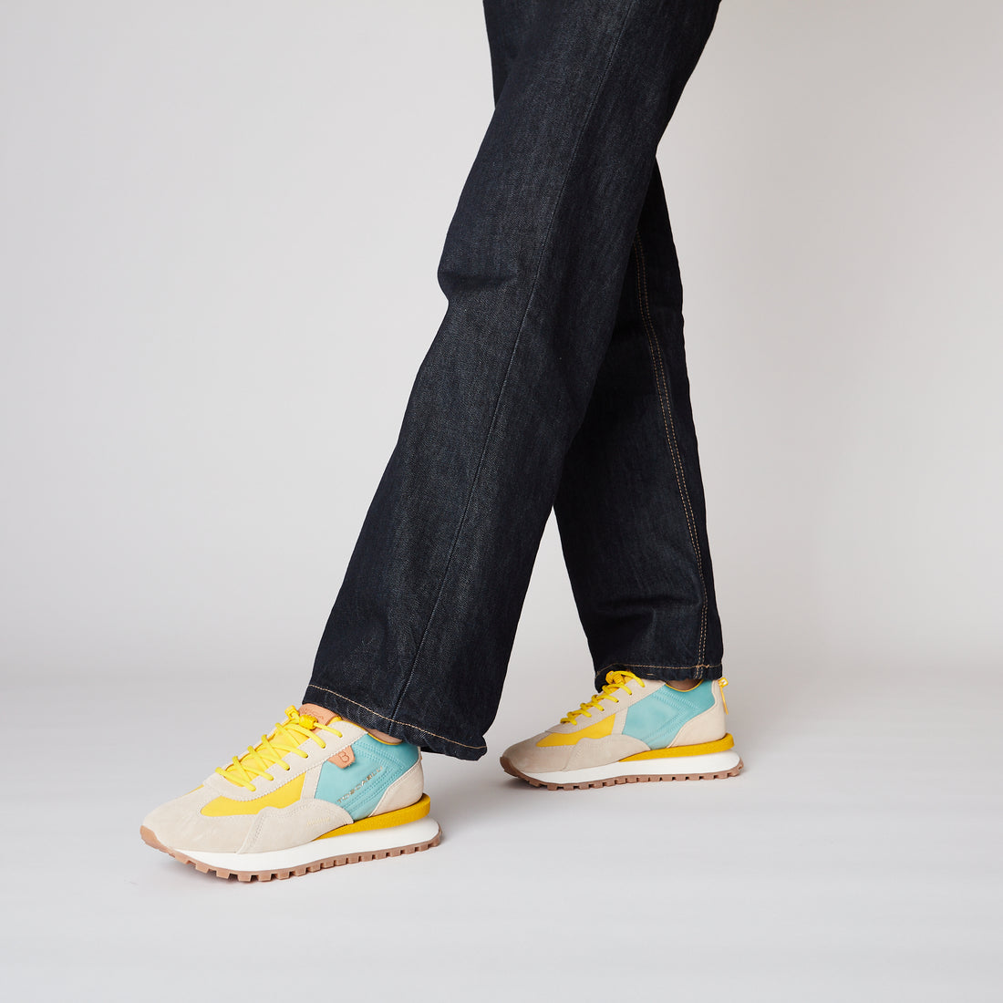 Light Blue/Yellow Blossom Sneaker In Suede