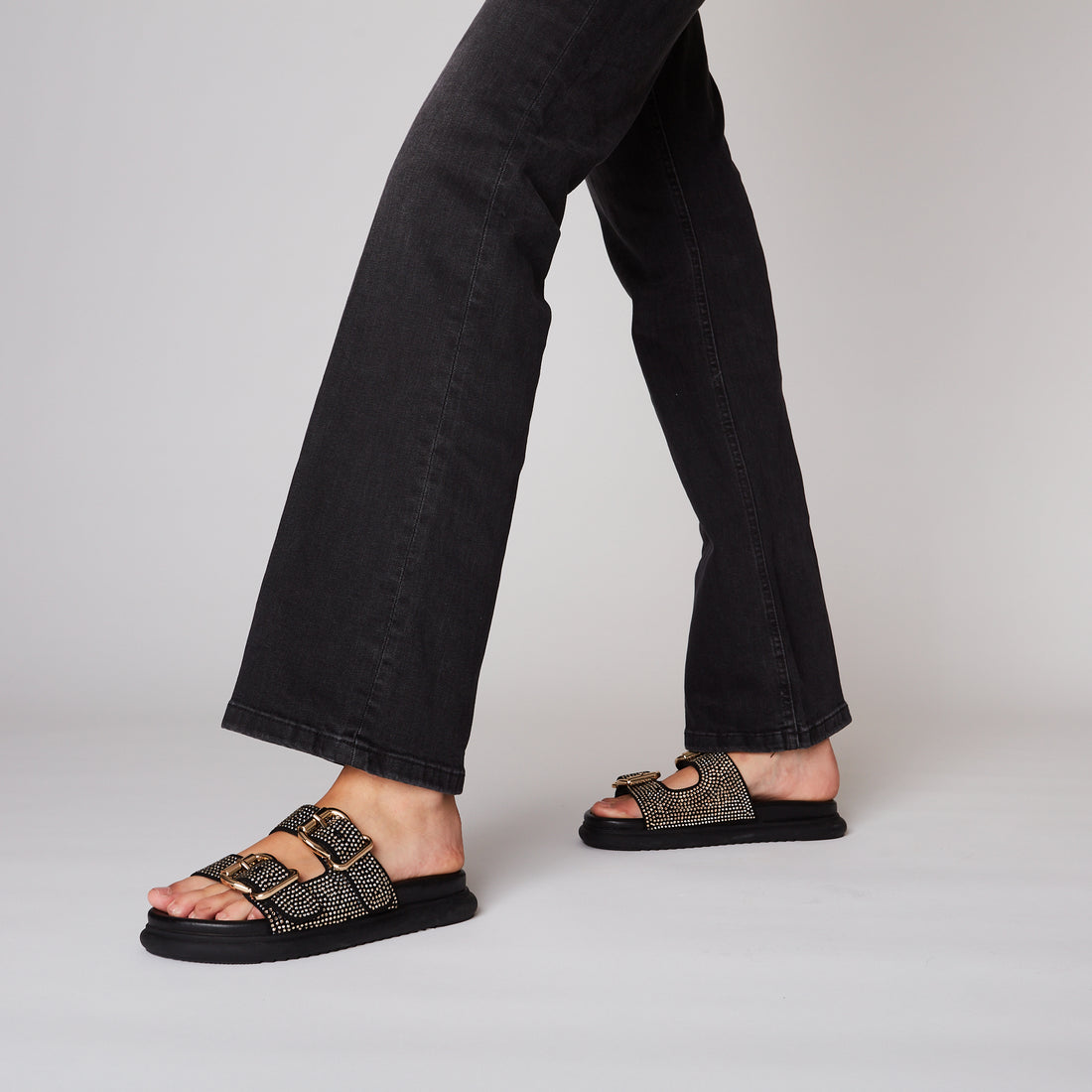 Black Skyler Sandal With Micro Rhinestone