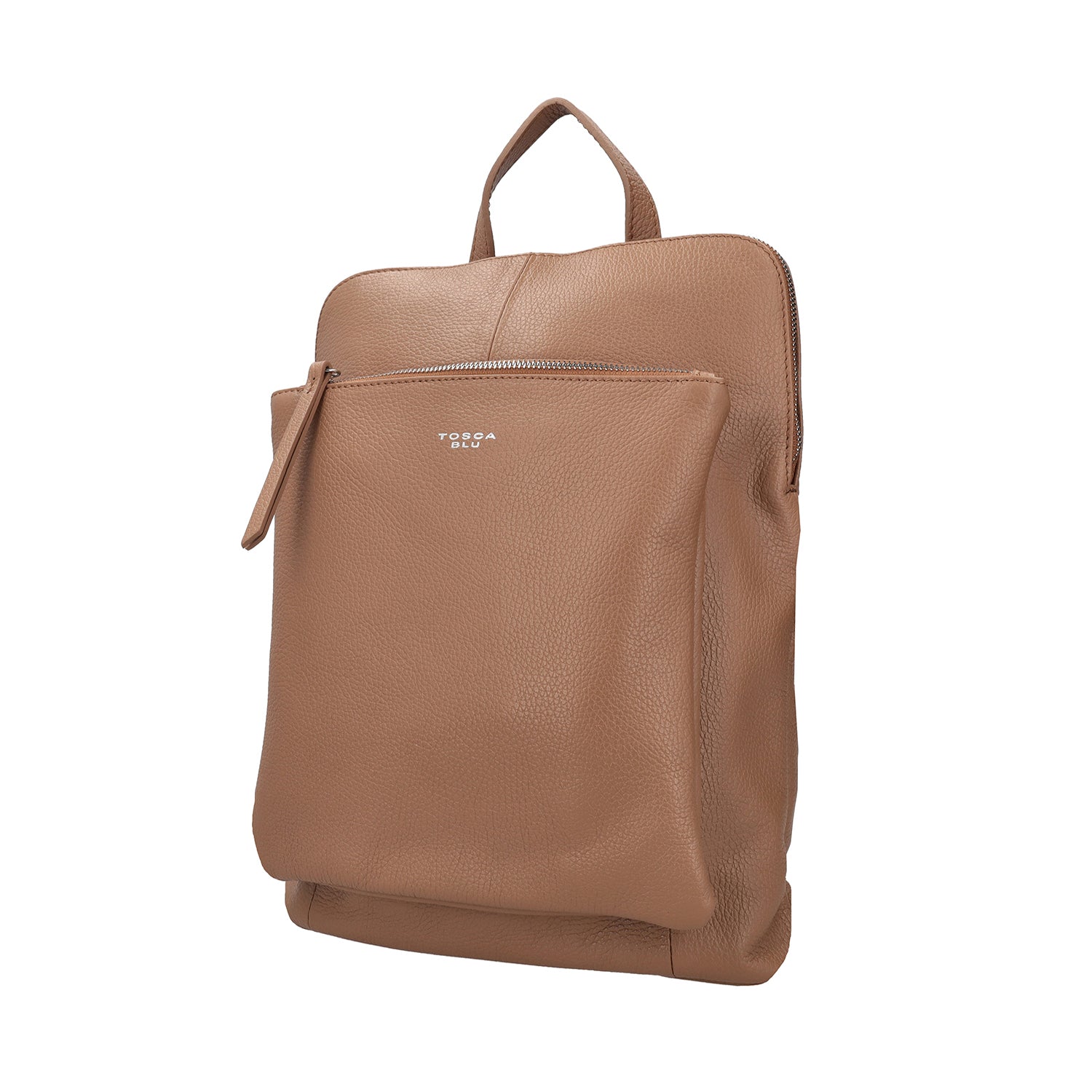 BEIGE LEATHER BACKPACK WITH ZIPPER CLOSURE