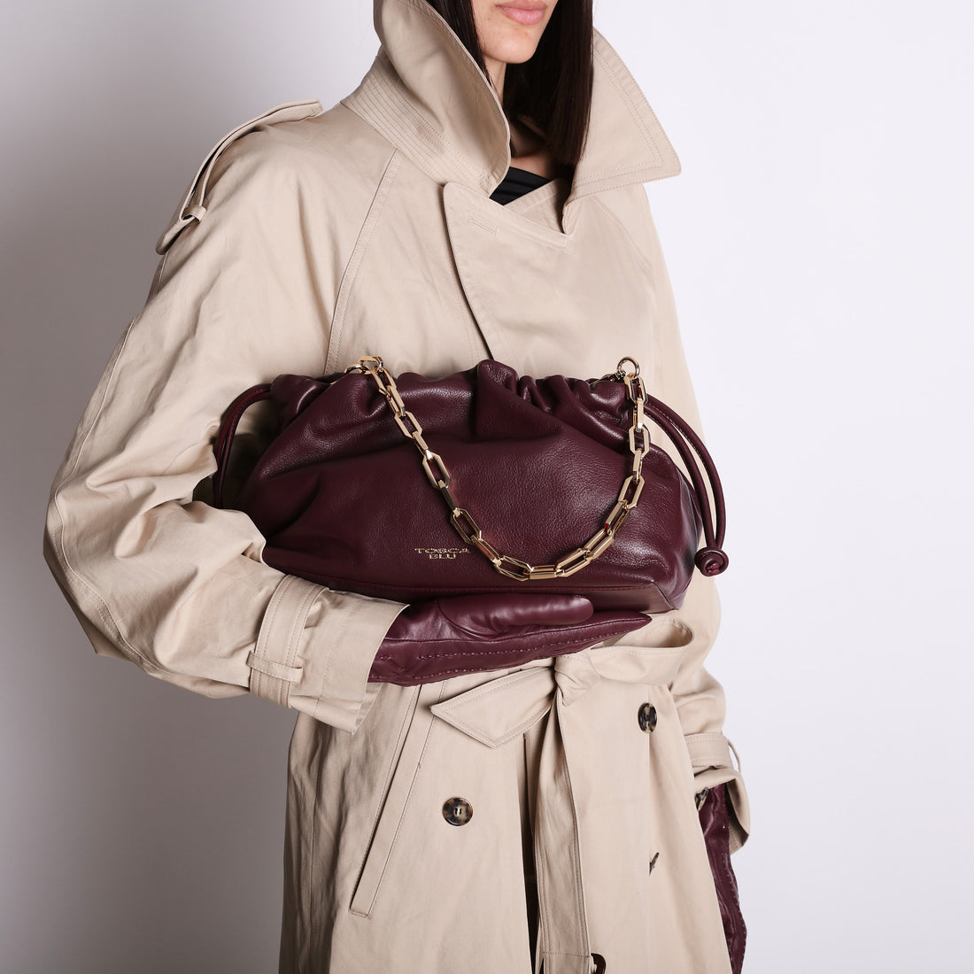 bordeaux harper pochette with chain