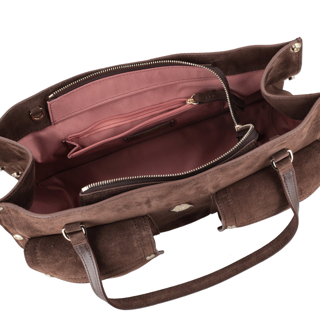 brown elodie large handbag in suede